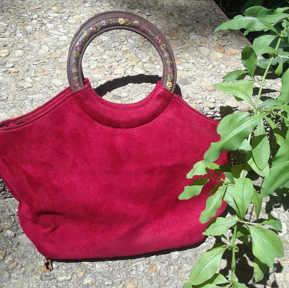 Boho Wine Suede Embroidered Leather clutch Purse